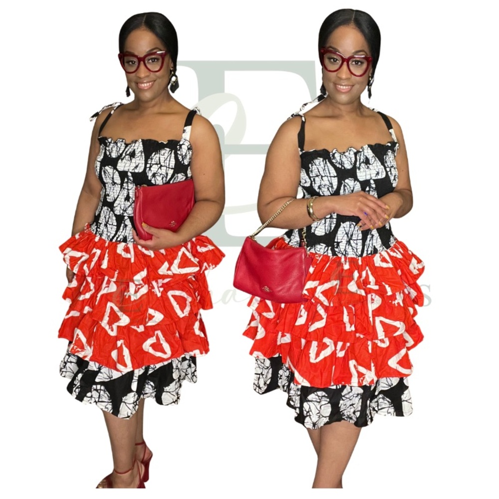 African Ankara Short Ruffle Dress (Custom) - Medium Ankara Print - Picture 2 of 5
